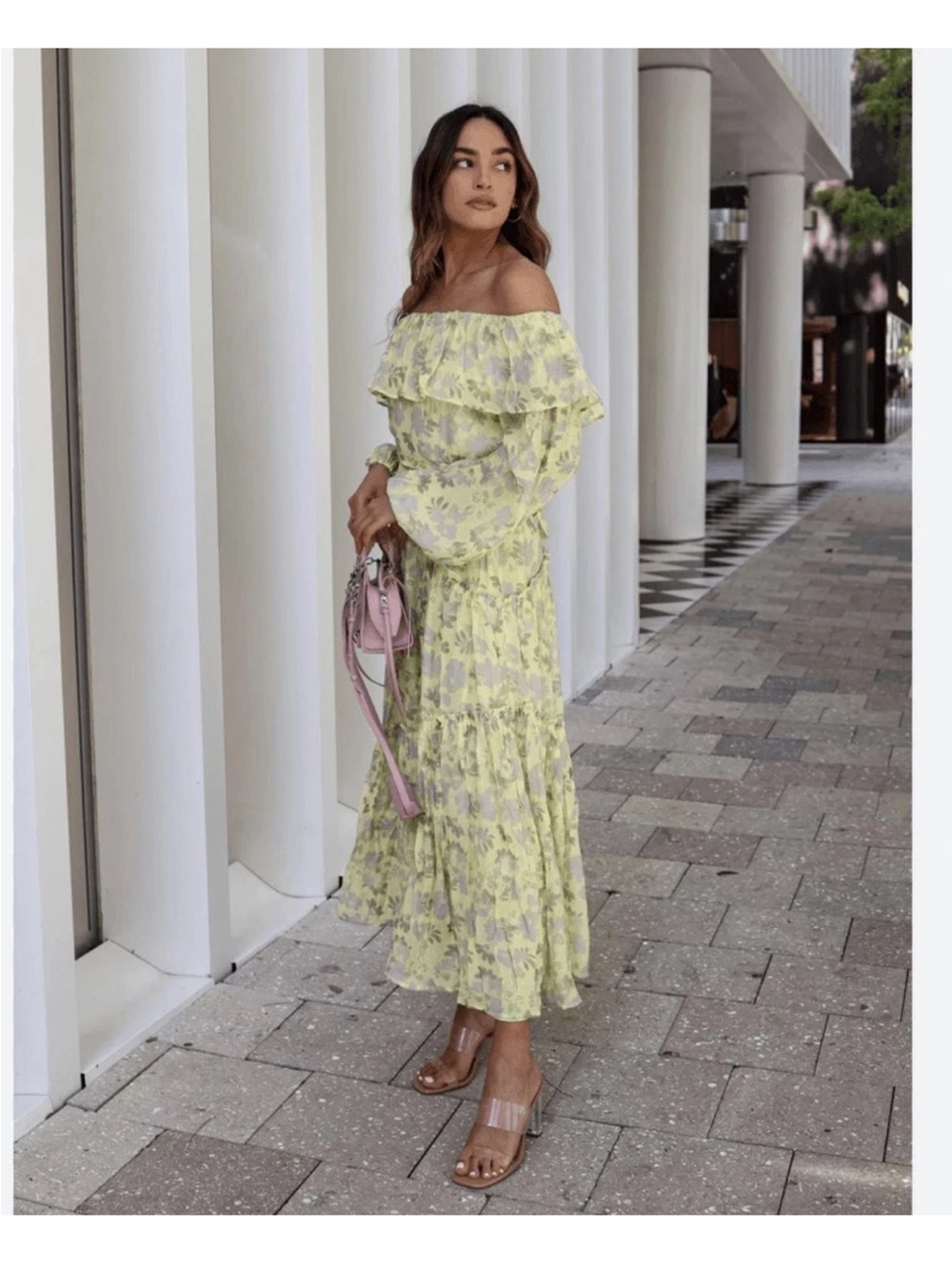 NWT ASTR the label Kaylani Floral Yellow Maxi Dress Off Shoulder Size Medium - Picture 3 of 13